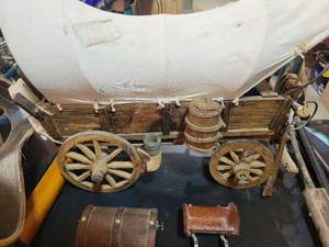 lot 25 image: Covered Wagon Model with Canvas Top and Wooden Wheels