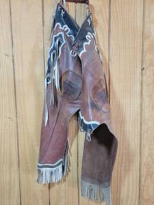 lot 46 image: Western Leather Chaps with Fringe Detail