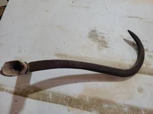lot 67 image: Traditional Forged Iron Sickle or hay hook with Wooden Handle