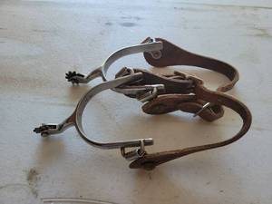 lot 80 image: Western Horse Riding Spurs with Leather Straps