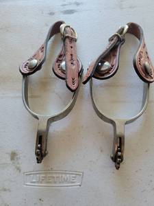 lot 81 image: Western Horse Riding Spurs with Leather Straps