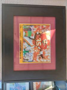 lot 176 image: Christian Okoye Signed Kansas City Chiefs Football Card Framed