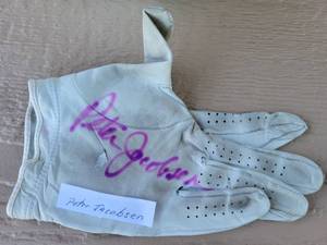 lot 209 image: Peter Jacobsen Signed Golf Glove with Purple Autograph