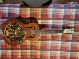 lot 250 image: Gretsch Resonator Guitar with Chrome Metal Body and Wooden Neck