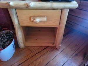 lot 255 image: Handmade Log Wood Nightstand with Drawer