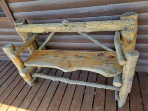 lot 257 image: Rustic Log Outdoor Bench with Backrest 65in