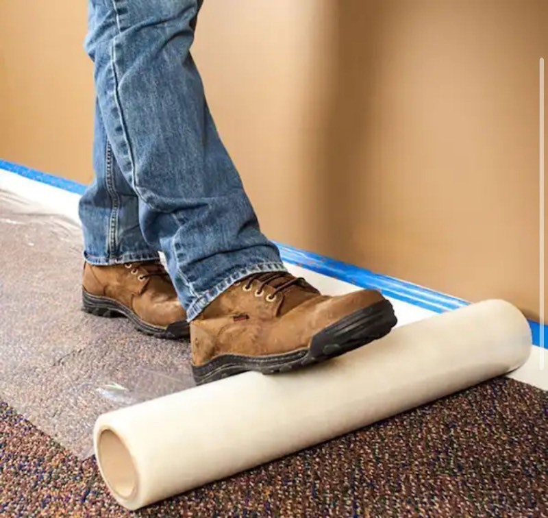 lot 123 image: Surface Shields 36 x 200 x 3 mil Blue Tint SeeThru Carpet Shield Self Adhesive Film Retails $60