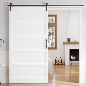 48x96 Inch White Sliding Barn Door Slab with 8ft Hardware Kit Included, 5-Panel, MDF Wood Panel Covered with Water-Proof Scratch-Proof PVC Surface, Simple DIY Assembly *Retails $369*