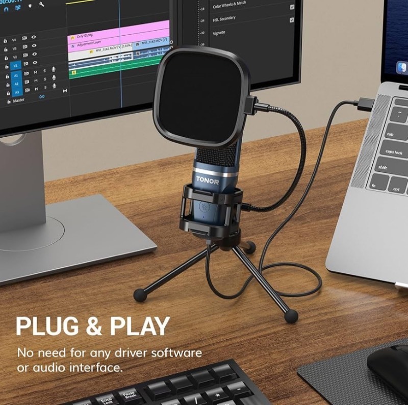lot 18 image: TONOR TC-777 Podcast Microphone, USB Computer Microphone, Cardioid Condenser PC Mic with Tripod Stand and Pop Filter for Podcasting, Streaming, Vocal Recording, Compatible with PC & Laptop, PS45