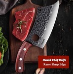 Huusk Meat Cleaver Knife, Hand Forged Butcher Knife for Meat Cutting, Full Tang Viking Knives with Sheath, Japanese Chef Knives for Outdoor Cooking, Camping, BBQ, Christmas Gift for Man and Women