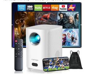 lot 17046 image: Electric Focus Projector with WiFi and Bluetooth, Native 1080P 15,000 Lumens 4K Supported, Agreago Outdoor Movie Projector for Home Theater UP to 300, for iOSAndroidTV StickHDMIUSB (Grey) - Retail $100