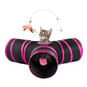lot 22774 image: Pet Cat Tunnel Tube Cat Toys 3 Way Collapsible, Tunnels for Indoor Cats��Kitty Bored Peek Hole Toy Ball Cat, Puppy, Kitty, Kitten, Rabbit - Retail $10