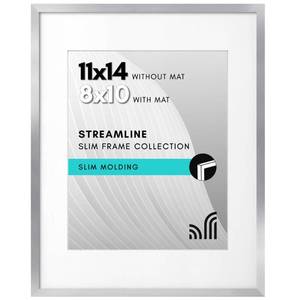 lot 22783 image: Americanflat 11x14 Picture Frame with Shatter-Resistant Glass - Use as 8x10 Frame with Mat or Display 11x14 Photo Without Mat - Streamline Collection - Thin Border Picture Frames for Wall - Silver - Retail $13