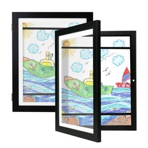 lot 22960 image: Kids Art Frames 10x12.5 Set of 2 - Front Opening Childrens Picture Frame Changeable, Wood Artwork Display Storage for Wall Mount, Magnetic Door Holds 50 Art Pieces for Drawings, 3D Picture, Crafts, Portfolio, Black