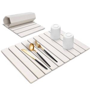 lot 22961 image: Large Stone Dish Drying Mat for Kitchen Counter, 24(L)X16(W), Collapsible Quick Drying Dish Mats, Ultra Absorbent Diatomaceous Earth Mats for Dishes Bottles Cups, Match Any Countertop - Retail $30