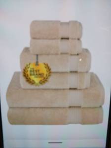 lot 22962 image: Turkish Cotton Bath Towel Set 6pc Beige 2 Hand Towels,  2 Bath Towels, and 2 Washcloths - Retail $25
