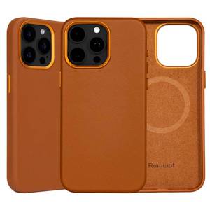 lot 30236 image: Rumwot for iPhone 15 Pro Leather Case  Genuine Full Grain Leather Compatible with MagSafe and Wireless Charging  Metal Buttons Camera Bezel  Slim Fit-Drop and Scratch Resistant(Brown) - Retail $32