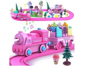 lot 30267 image: Pink Musical Electric Train Set with Ice Cream Truck and Building Kit - Retail $25