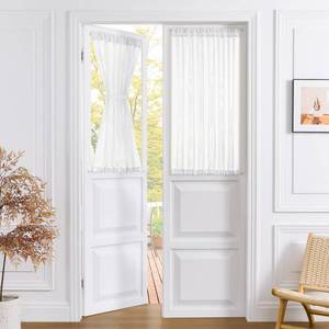 lot 30269 image: Tollpiz Short Sheer Door Curtains Closet Linen Textured Curtains Sheer Doorway Light Filtering Voile Patio Glass Door Rod Pocket Curtain French Doors, 54 x 40 inches Long, White, 1 Panel - Retail $8