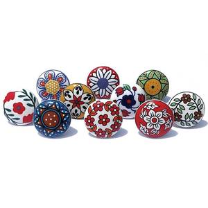 lot 33066 image: Royal Kraft Vintage Multicolor Printed Ceramic Pull Knobs for Kitchen Cabinet, Door & Drawer, Wardrobe, Cupboard (Set of 10) Sknob001 - Retail $12