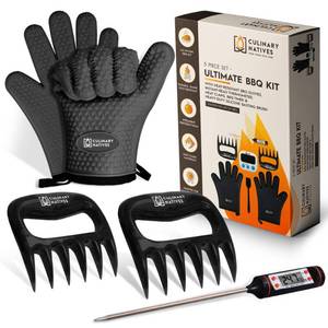 lot 33068 image: Smoker Gloves and Meat Claws  Instant-Read Thermometer  No.1 Silicone Smoker Gloves & Pulled Pork Claws  Heavy-Duty Heatproof BBQ Mitts and Meat Shredders for Barbecue, Grilling, Smoking, Shredding - Retail $25