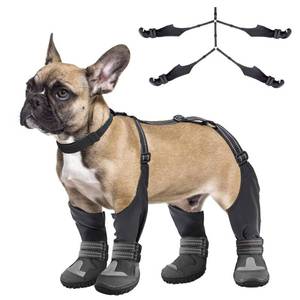 lot 33073 image: Idepet Dog Suspender Boots, Tall Dog Boots Anti-Slip & Fall Waterproof Shoes Leggings, Adjustable Suspender Boots for Dogs Winter Snow Rain Hiking Paws Protector(Black, 2) - Retail $40