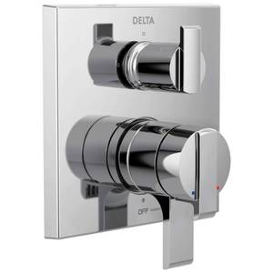lot 33077 image: Delta Modern Dual-Function Shower Handle Trim Kit with 3-Way Integrated Diverter, Chrome Shower System Valve with Diverter, Chrome T27867 (Valve Not Included) - Retail $389