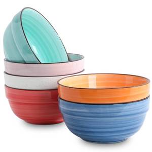 lot 33078 image: HAPPY KIT 6inch Ceramic Soup Bowls, Cereal Bowl Set of 6, 24OZ for Kitchen, Cereal Soup Rice Pasta Salad Oatmeal, Thick-edge Non-slip Design
