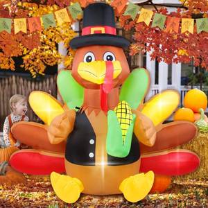 lot 33081 image: Kofero Inflatable Turkey 6FT Height Thanksgiving Decorations Outdoor Blow Up Turkey Giant with Corn and Pilgrim Hat Led Light for Happy Fall Harvest Holiday Indoor Outside Autumn D�cor - Retail $50