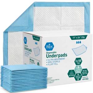 lot 33083 image: Medpride Disposable Underpads 17 x 24 (100-Count) Incontinence Pads, Bed Covers, Puppy Training  Thick, Super Absorbent Protection for Kids, Adults, Elderly  Liquid, Urine, Accidents - Retail $16