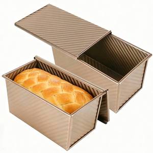 lot 33087 image: Hikaproligt Pullman Loaf Pan with Lid 2 Pack, 8x4 Inch 1LB Nonstick Carbon Steel Bread Pans, Gold Corrugated Sandwich Bread Baking Pan for Toast, Sourdough, Homemade Bread - Retail $23