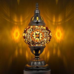 lot 33088 image: Marrakech Turkish Table Lamp with Bronze Base Handmade Yellow Moroccan Tiffany Style Mosaic Glass Night Stand Light Fixture Including LED Bulb for Living Room Bedroom Decor (Yellow) - Retail $33