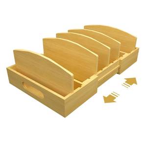 lot 33099 image: Greenwhisper Lid Organizer for Cabinet Bamboo Kitchen Storage for Plastic Lids, Adjustable Drawer Dividers, Food Container Organizer (Fits Cabinets & Drawers) (Extra Large) - Retail $27