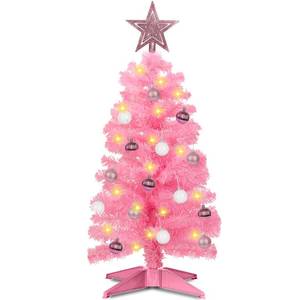 lot 33115 image: Pink Premium Christmas Tree 12 Modes Dual Color Change Timer DIY 50 Warm White & Multicolor Lights Star 15 Ball Ornaments Battery Operated Small Artificial Full Xmas Tree Table Home Indoor 3 ft