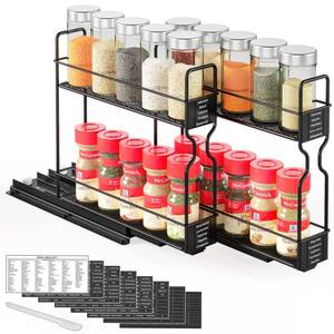 lot 33125 image: SpaceAid Pull Out Spice Rack Organizer for Cabinet, Heavy Duty Slide Out Seasoning Kitchen Organizer, Cabinet Organizer, with Labels, 5.2 W x10.75 D x10 H, 2 Drawers 2-Tier - Retail $19