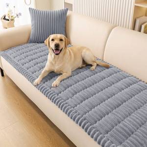 lot 33126 image: Smiry Couch Cover for Dogs Washable, Non Slip Fuzzy Pet Couch Covers for 3 Cushion Sofa Pet Friendly, Thick Soft Sofa Slipcovers Cushion Protector (Grey, 27.6 x 70.9) - Retail $50
