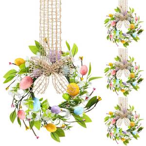 lot 33128 image: Dingion 6 Pcs 8 Small Easter Wreaths for Kitchen Cabinet Mini Spring Artificial Easter Egg Wreath with Ribbon Bow for Window Front Door Table Centerpiece Farmhouse Decor - Retail $27