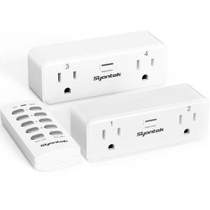 lot 33138 image: Remote Control Outlet with 2 Independent Control Sockets, Wireless Remote Light Switch Set, Remote Outlet Plug Up to 100 FT Range, FCC Certified, 15A1875W, White (2 Outlets  1 Remote) - Retail $23