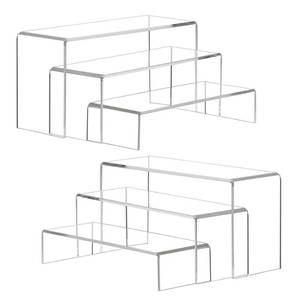 lot 33142 image: ANDGOO Large Acrylic Display Risers, 2 Sets(11.2L11.6L12L) Clear Rectangular Showcase Collectibles Display Shelf, Retail Desktop Risers Display Stand for Organize and Decoration - Retail $25