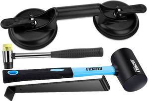 lot 33143 image: LOZAGU 4-Piece Floor Gap Fixer Tool Set with Aluminium Suction Cup & Rubber Mallet Hammer, Fixer Tool for Laminate Floor Gap Repair Do not use on scraped or uneven floors (4-PIECE) - Retail $16