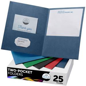 lot 33152 image: FILE-EZ Two-Pocket Folders, Assorted Colors, 25-Pack, Textured Paper, Letter Size (EZ-32500) - Retail $25