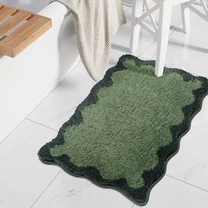 lot 33162 image: Uphome Bath Mats for Bathroom, Cute Green Absorbent Bathroom Rug Non Slip, 18x26 Soft Scalloped Machine Washable Shaggy Microfiber Bathroom Mat for Shower, Floor, Tub, Sink - Retail $23