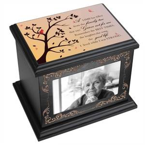 lot 33163 image: Cremation Urns for Human Ashes Adult Male or Female, Funeral Memorial Urns for Ashes with Photo Frame, Wooden Urns Box and Casket for Men Women, Burial Urn for Adults Up to 200 IBS - Retail $30