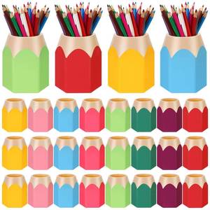 lot 33167 image: HCEWSBFD 24 Pcs Pencil Shaped Pen Holders Plastic Pencil Holder Desktop Pen Cups Colorful Pencil Storage Organizer Cute Penci-l Pot Makeup Brush Container for Desk School Office Home Table Decoration - Retail $34