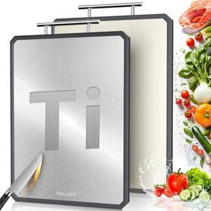 lot 33170 image: Titanium Cutting Boards for Kitchen, 2 in 1 Non Toxic Cutting Board, Food-Grade Double Sided Pure Titanium & Wheat Straw PP Chopping Board for MeatVegetables, Dishwasher Safe Large 16.3x11-1 PC - Retail $12