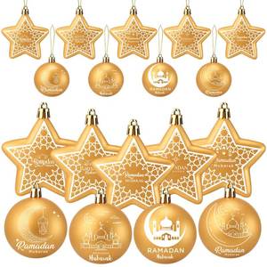 lot 33175 image: PullCrease 36 Pcs Eid Al Adha Decorations Eid Mubarak Decorations Ramadan Hanging Gold Moon Ornaments Plastic Star Ramadan Islamic Decor for Home Window Islamic Muslim Tree Party Decor - Retail $27