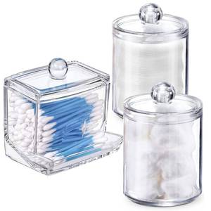 lot 33178 image: WISIEW Swab Holder Canisters with Lid, Bathroom Qtip Dispenser Apothecary Jars, Clear Plastic Cotton Ball Pad Container for Cotton Swabs, Q-Tips, Make Up Pads, Cosmetics - Retail $7