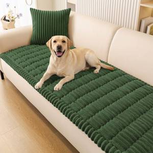 lot 33179 image: Smiry Couch Cover for Dogs Washable, Non Slip Fuzzy Pet Couch Covers for 3 Cushion Sofa Pet Friendly, Thick Soft Sofa Slipcovers Cushion Protector (Dark Green, 27.6 x 59) - Retail $40