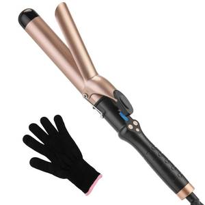 lot 33182 image: Curling Iron 1 14 Inch for Medium and Long Hair Professional Tourmaline Ceramic Barrel Curler with Clamp Dual Voltage Adjustable Temperature Long-Lasting Results Black - Retail $19