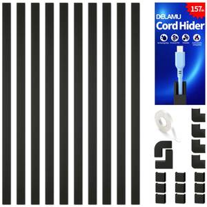 lot 33186 image: Delamu 157in Cord Covers for Wires on Wall, Cord Hider for 1 Cord, Paintable Cable Hider, Cable Management Wire Covers for Cords,W0.55 H0.4in, Black - Retail $24